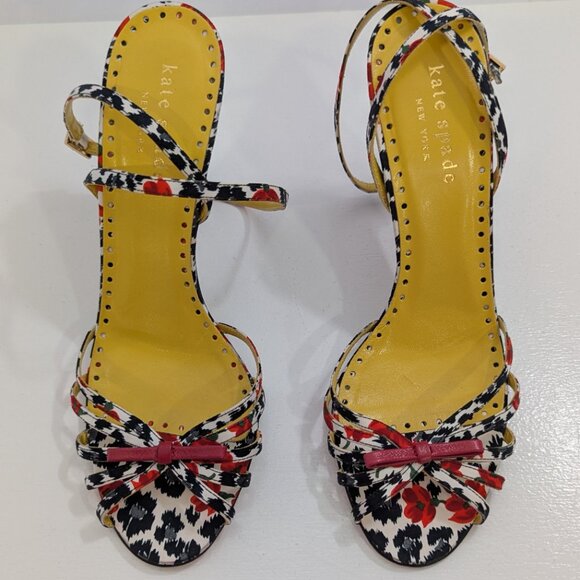 Kate Spade New York Red/Black Floral Strappy Sandals. Size 6.5 B Made in Italy - Picture 4 of 7